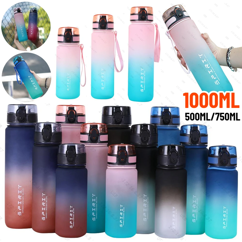 Frosted Water Bottle Large Capacity Fitness Sports Water Bottle with Handle Gradient Outdoor Sports Bottles 500ml/750ml/1000ml