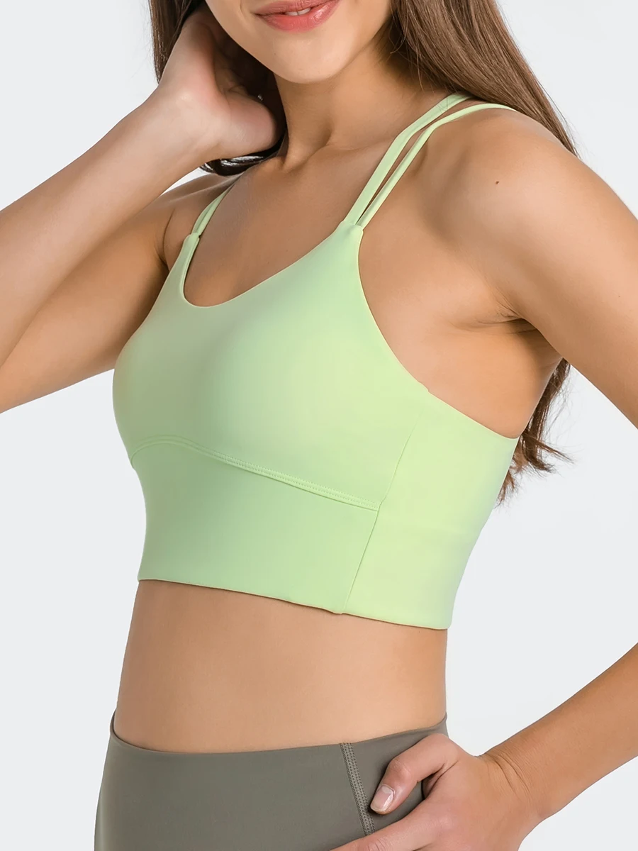 Nepoagym BRAVE Women Strappy Longline Sports Bras Cross Back Medium Support Soft Yoga Bra Push Up Naked Feel Gym Bra