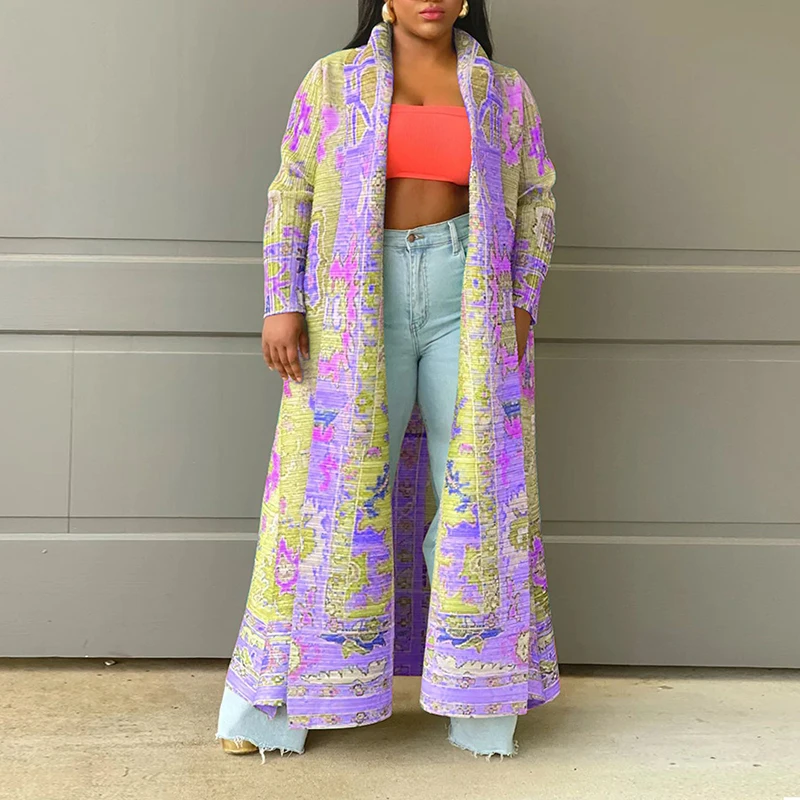 Autumn Fashion Pattern Print Long Cardigan Casual Long Sleeve Loose Women's Coat 2026 Winter Elegant Hight Street Robe Jackets