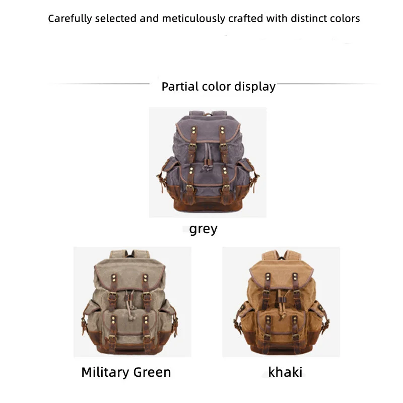 New European and American oil wax canvas backpack, computer bag, large capacity outdoor hiking backpack, waterproof hiking bag f