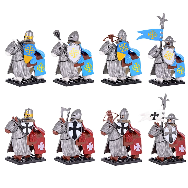 MOC Medieval Signifer Castle Figures Jerusalem Cavalry War Horse Military Building Blocks Bricks Toys for Children XMAS gifts