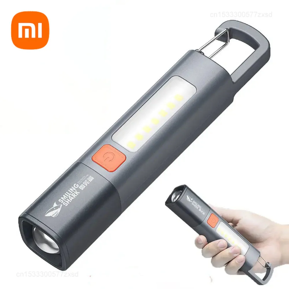 Xiaomi Mini LED Torch Light XPE COB Side Light Protable Flashlight with Hook Camping Light USB Rechargeable Zoomable Waterproof