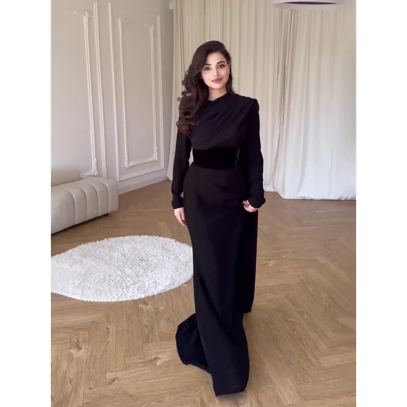 

2025 European and American Fashionable Long Sleeve Patchwork Design Velvet Shawl Court Style Women's Dress C001