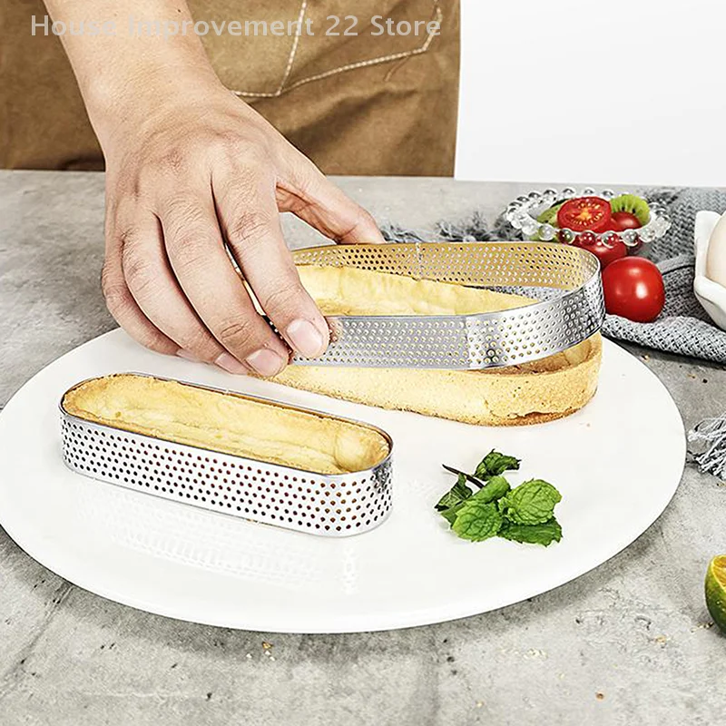 Oval Muffin Tart Rings Stainless Steel Cake Mold Perforated Cake Mousse Mold Cookies Cutter Pastry Quiche Baking Mold