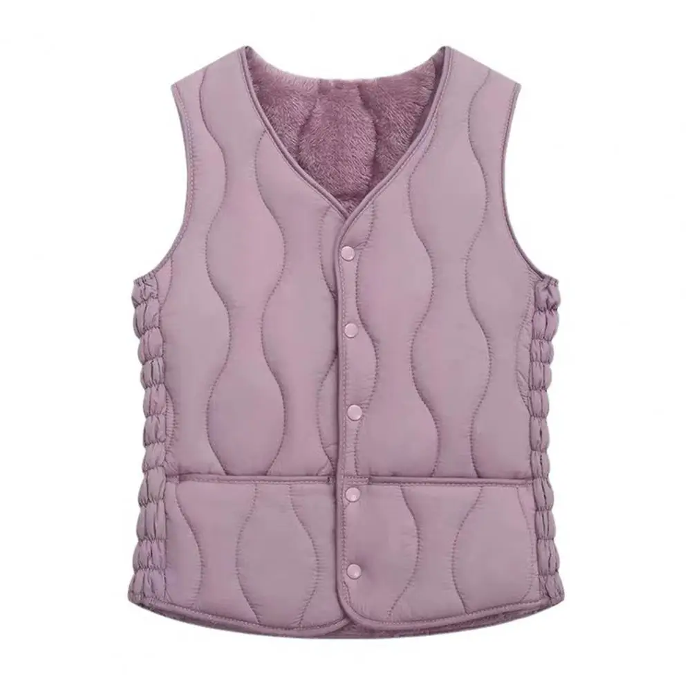 2026 Winter Women Layering Vest Coat Thin Padded Button Closure Round Neck Sleeveless Solid Color Windproof Heat Retention Outdo