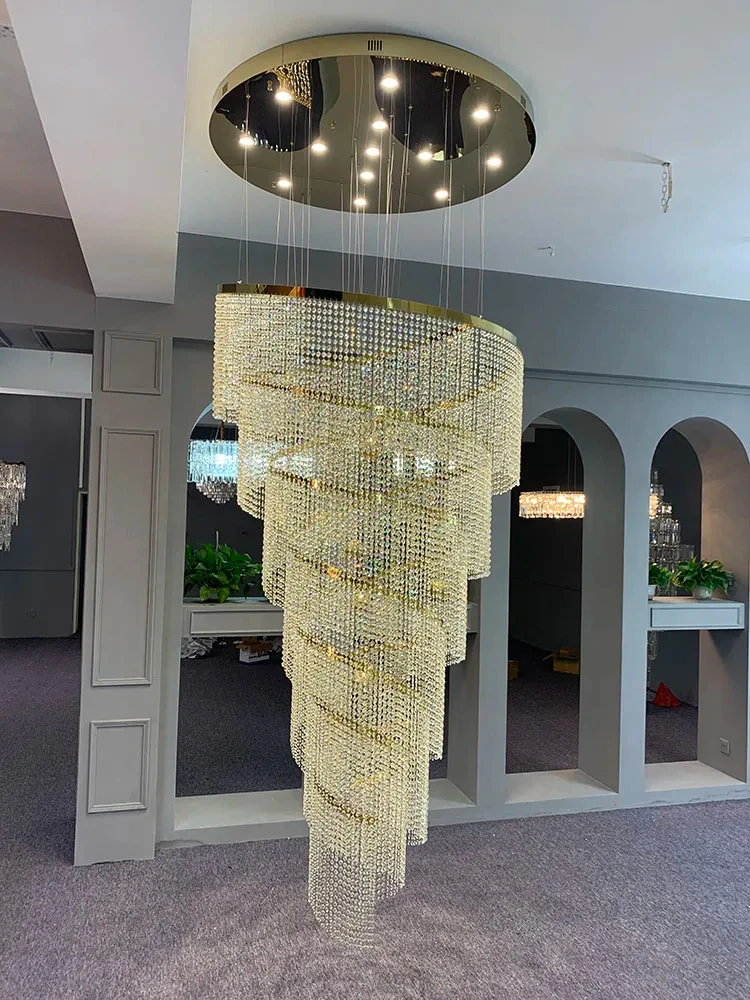 Large Spiral Design Crystal Chandelier For Staircase Hallway Lobby Modern Led Cristal Lamp Luxury Home Decor Led Light Fixture