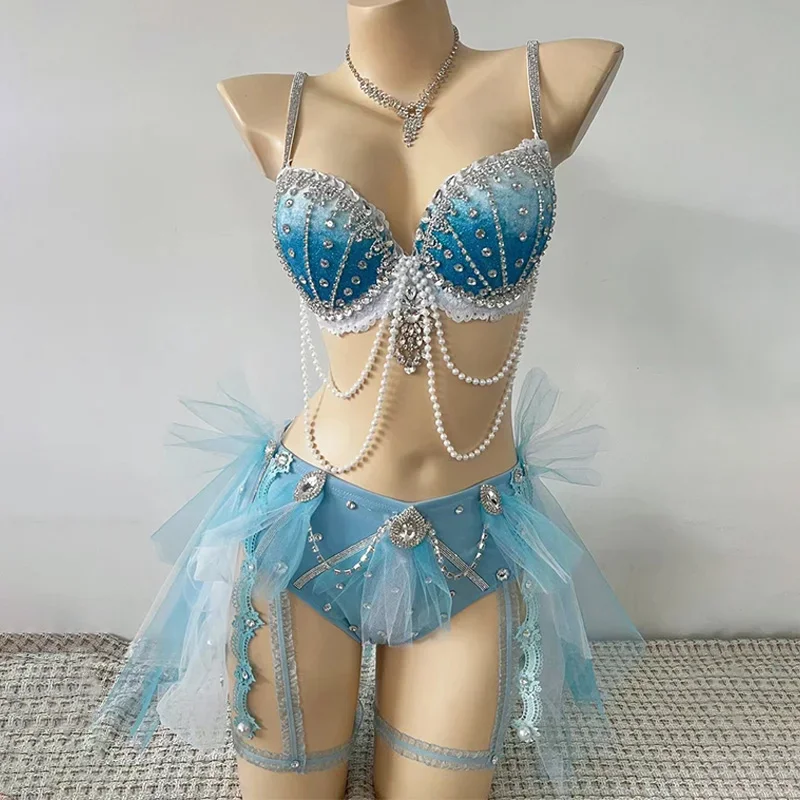 

Blue Sexy Nightclub Wear Woman Jazz Dance Costume Gogo Dancing Suit Dj Ds Rave Outfit Party Performance Show Costume