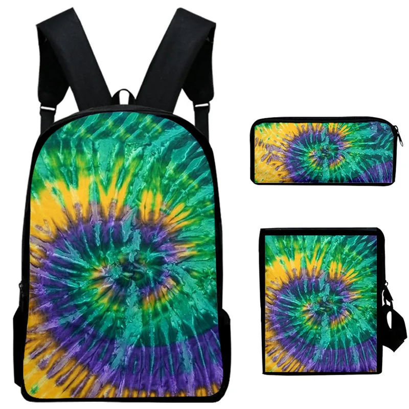 Hip Hop Youthful Tie Dye Colorful Psychedelic 3D Print 3pcs/Set Travel bags Laptop Daypack Backpack Shoulder Bag Pencil Case