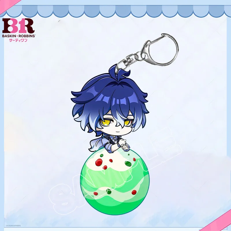 Genshin Imapct Linkage New Keychain BR Ice Cream Odette Linnea Flins Keyring Cute Cartoon Anime Game Bag Charm Friend Gift Stand