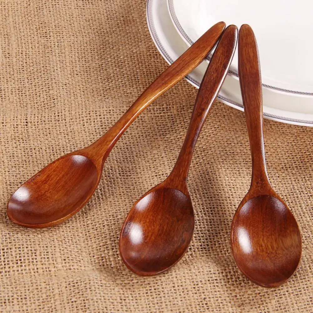 1 Pieces Wooden Spoon Soup Spoon And Fork Eco Friendly Products Tableware Natural Ellipse Ladle Spoon Set Spoons For Cooking