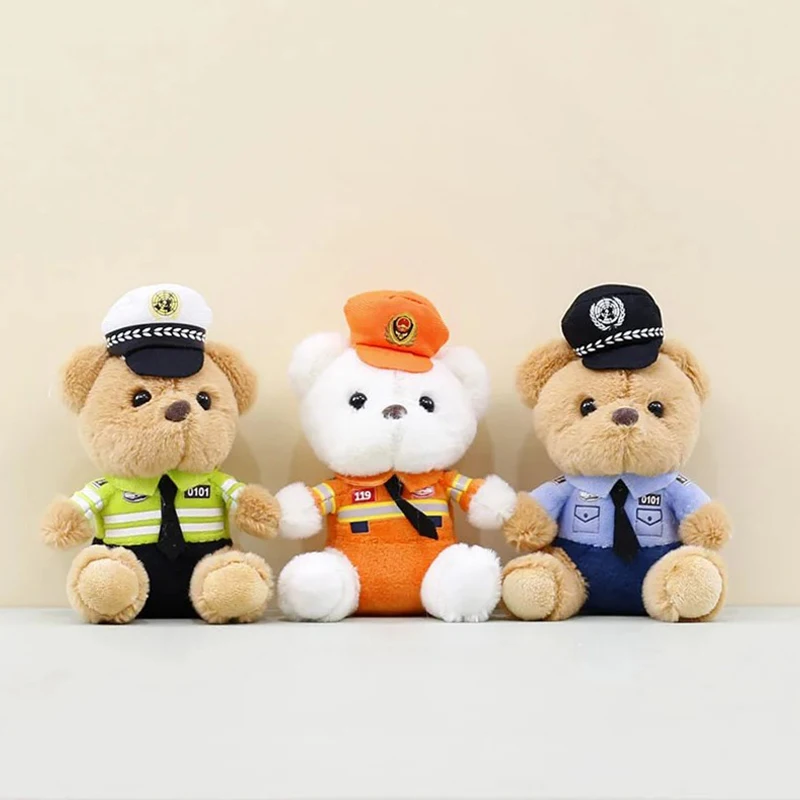 Pendentif ours de police de la circulation rouge net, jouet en peluche réaliste, sac de police du feu mignon, porte-clés beurre, cadeau pour enfants, nouveau modèle