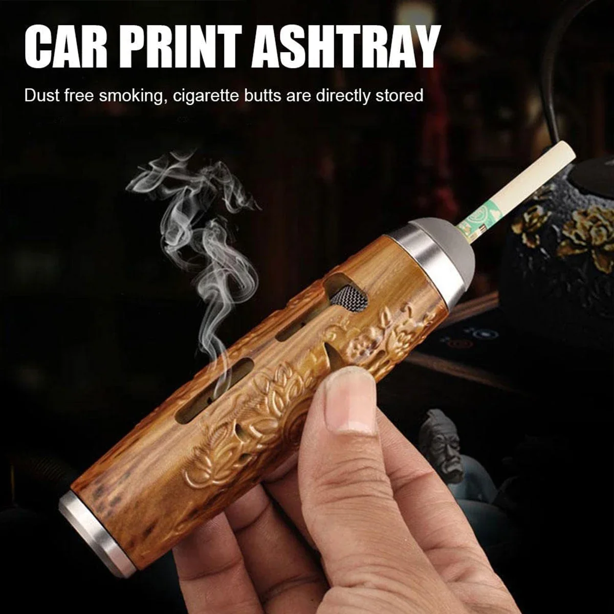 Imitation Printing Mahogany Grain Colour Mini Portable Ashtray Creative Atmosphere Car Not Ash God Free Popping Ash Lazy Smoker