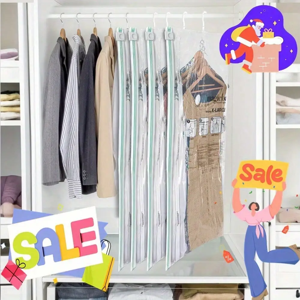 

Compressed clothing storage bag, hanging oversized dress box storage bag, total 2 bags, double zippers, sealed check valve