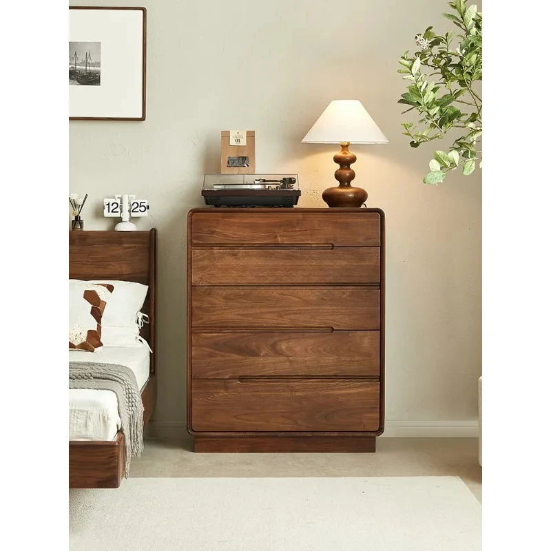 

North American black walnut chest of drawers, living room simple vertical cabinet, solid wood bedroom wall storage cabinet