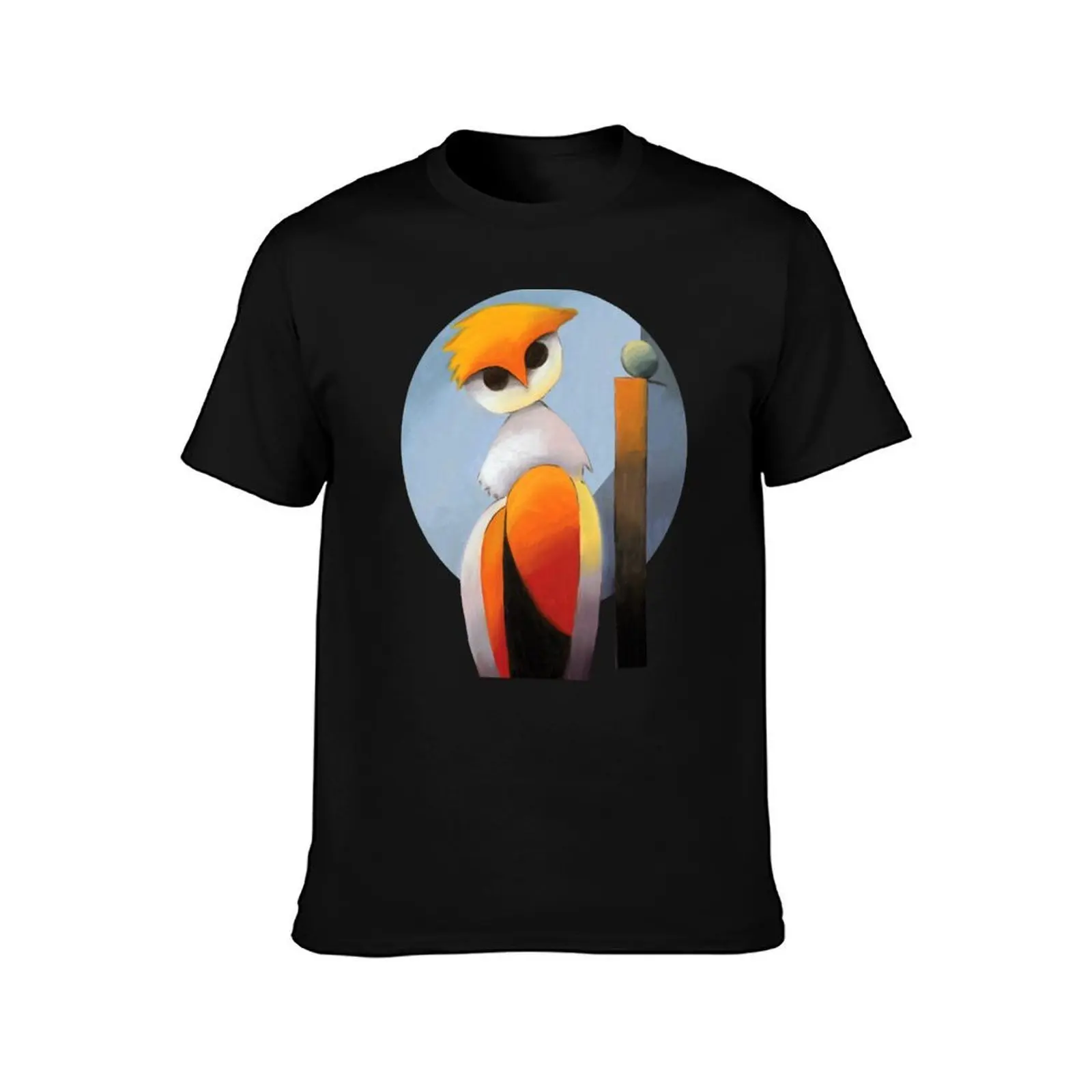 Painting of abstract owl on chair T-Shirt Summer Casual Cotton Tee Oversized Streetwear Tops Vintage Graphic Print