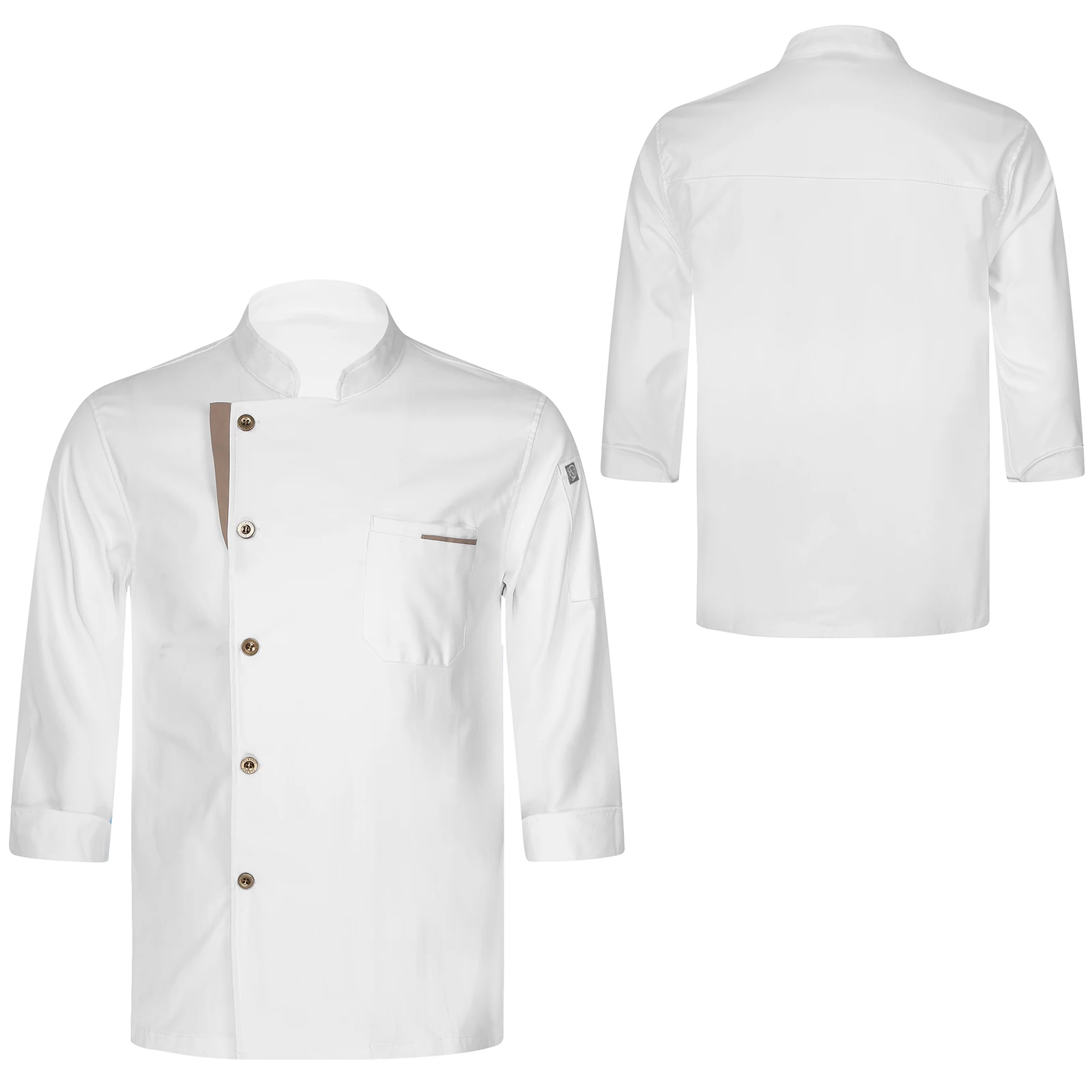 Unisex Herren Damen Langarm Koch Mantel Stand Kragen Küche Kochen Uniform Jacke Tops Restaurant Hotel Food Service Kleidung