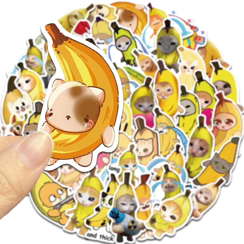 50PCS Cute Abstract Banana Cat Graffiti Stickers Skateboard Scrapbooking Collage Material Phone Cases Luggage Waterproof Sticker