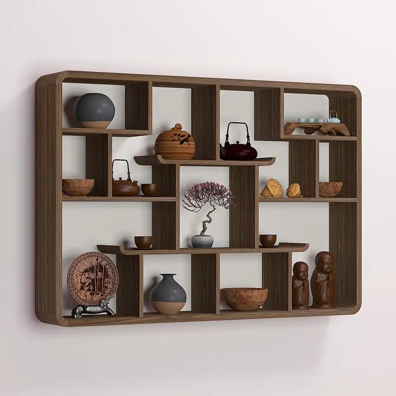 Wall‑Mounted Chinese Bogu Rack Duobao Ge, Classic Hanging Tea Display Storage Rack for Tea Set Teacup Home Decor