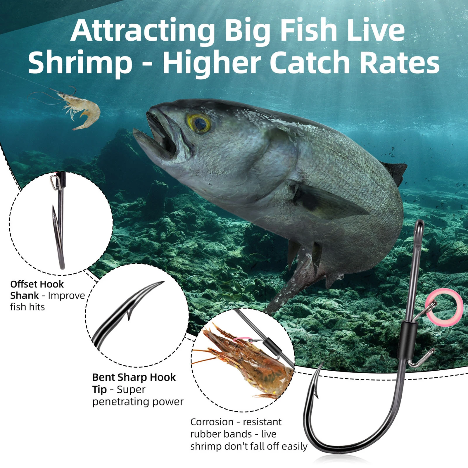 

10pcs 2/0-4/0# Fishing Hook Set Hard High Carbon Steel Barbed Fishhooks Long Handled Live Shrimp Hook For Freshwater Saltwater
