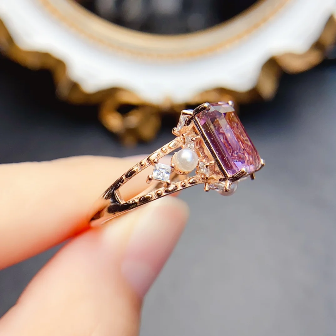 FS 8*10mmNatural Ametrine Fashion Ring for Women S925 Sterling Silver Charm Fine Party Weddings Jewelry With Certificate MeiBaPJ