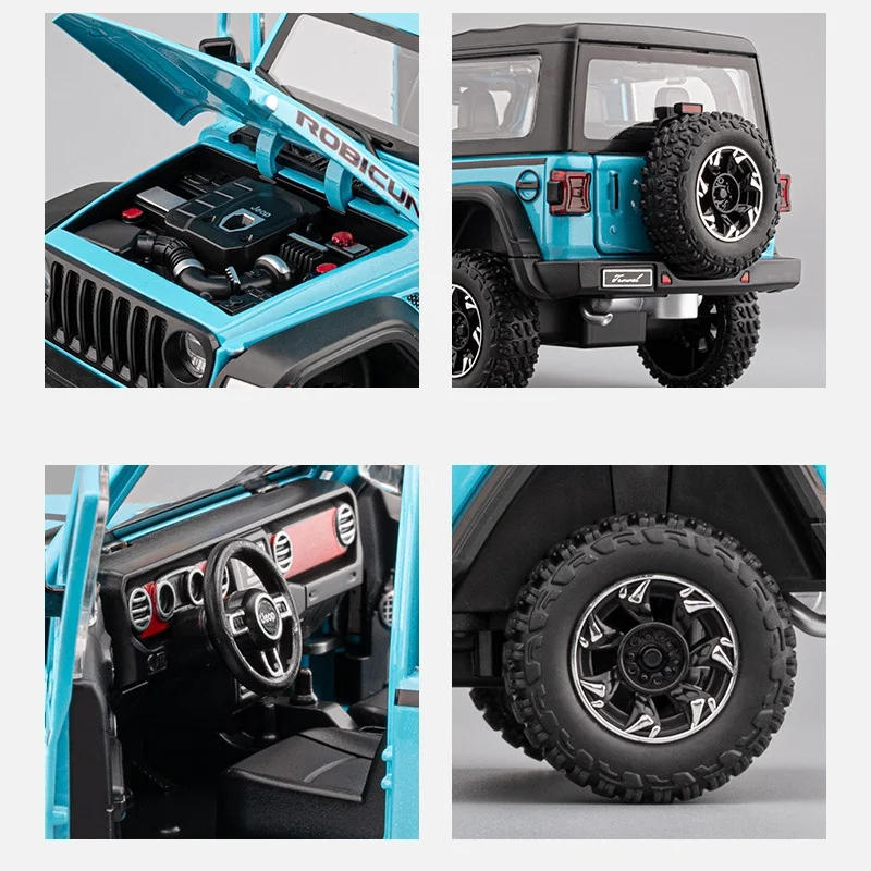 1:24 Wrangler Rubicon Afneembare Dak Legering Model Auto Geluid en Licht Trek kinderen Speelgoed Collectibles verjaardagscadeau