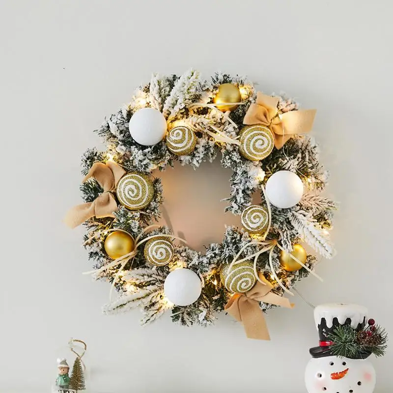 

Outdoor Christmas Wreath With Lights Snowy Flocked 11.81in Christmas Outdoor Decorations Lighted Wreaths With Balls Holiday