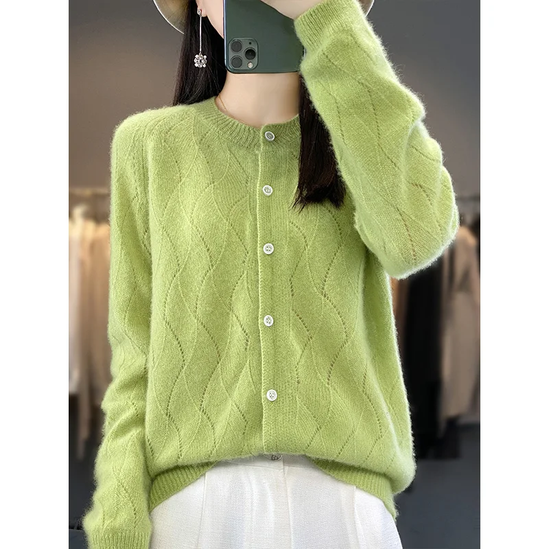 

DjzDsm Women 100% wool spring new crewneck sweater knitwear Fashion twist flower design solid color all-match top 2024