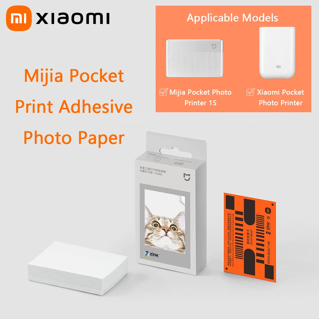 Original Xiaomi Pocket Printer Paper ZINK Self-adhesive Photo Print Sheets for 3-inch Mini Pocket Photo Printer 50 Pc Only Paper