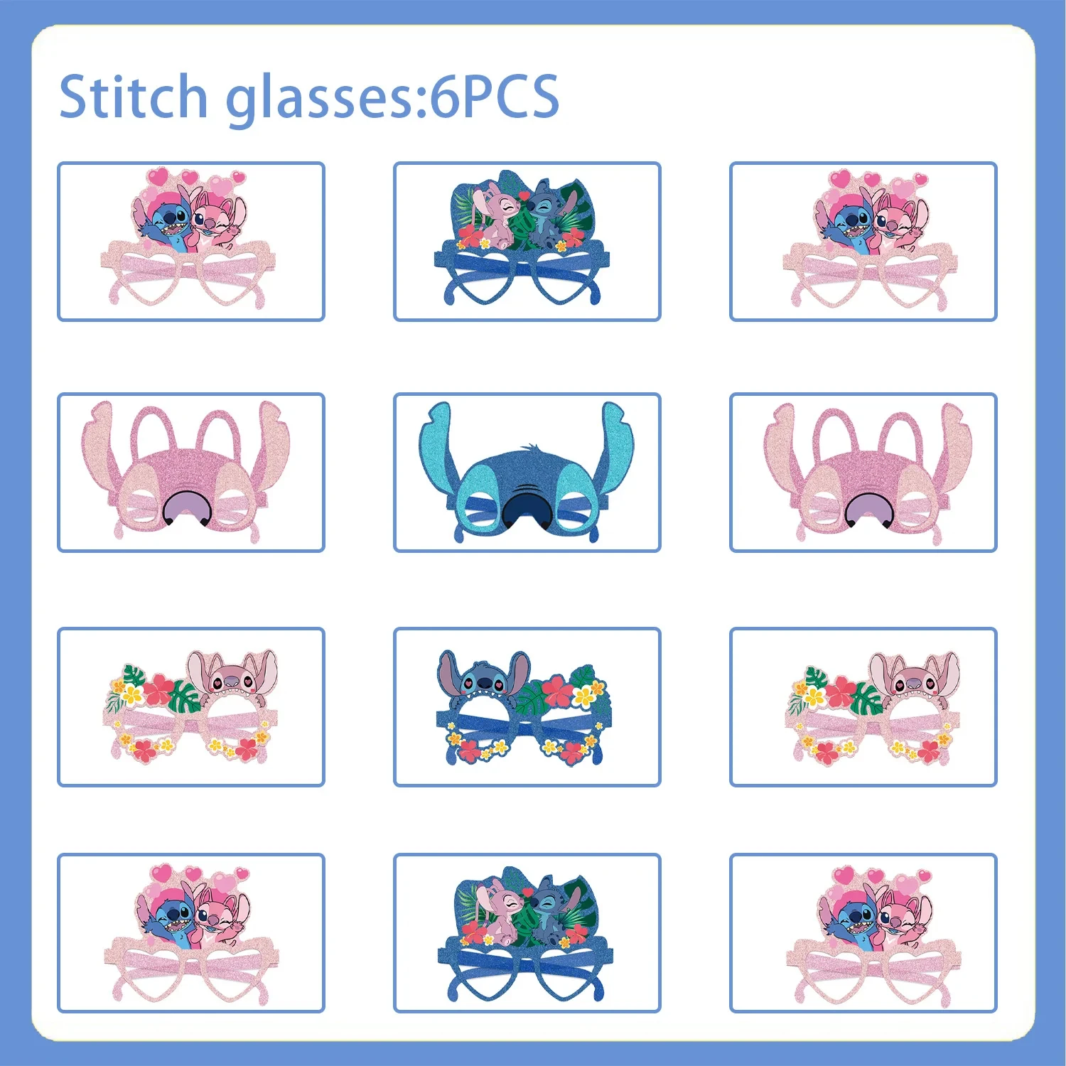 12Pcs Lilo and Stitch Birthday Party Supplies Eyewear Birthday Decorations Masks Party Favors Photo Booth Props Baby Shower