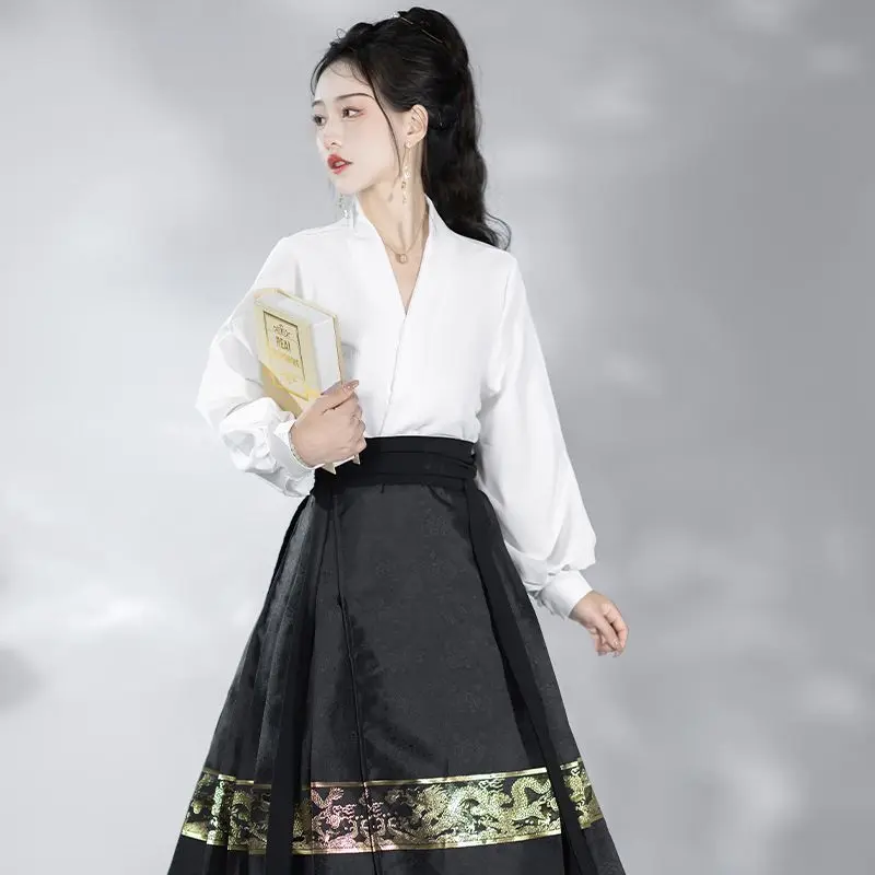 MaMian Qun Ming Dynasty Horse Face Skirt Vintage Chinese Traditional Ancient Hanfu Modern Women's Dress Set Daily Wear