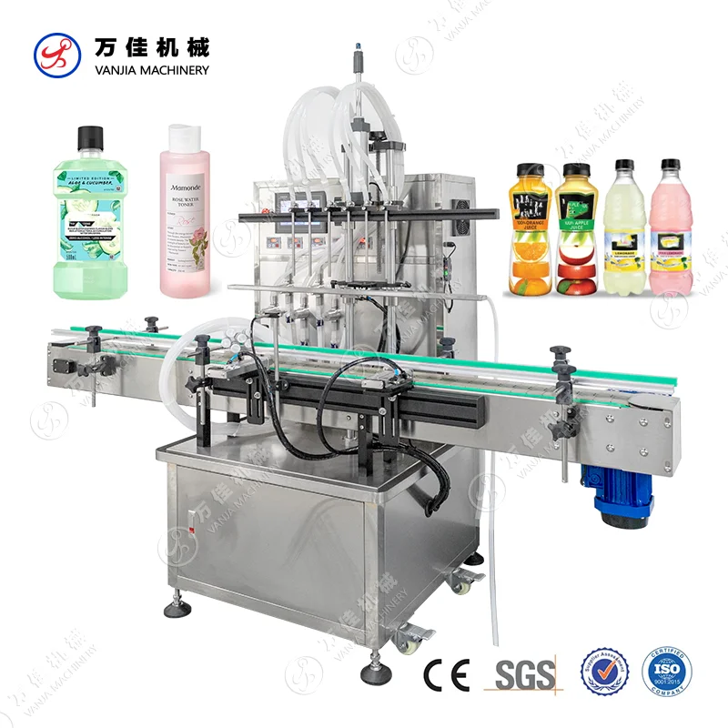 Automatic Six Head Magnetic Pump Liquid Filler 1 Liter Small Scale Glass Bottle Filling Machine With Conveyor