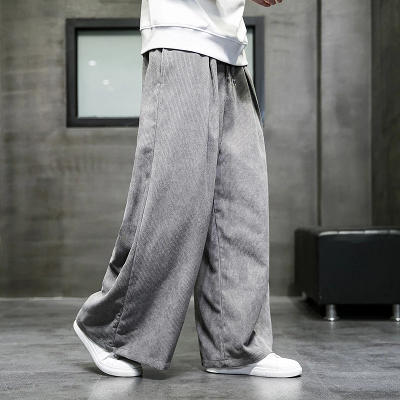 2024 Solid Color Men\'s Wide Leg Pants Oversized Vintage Men Clothing Loose Corduroy Casual Pants Male Japanese Harajuku Trousers