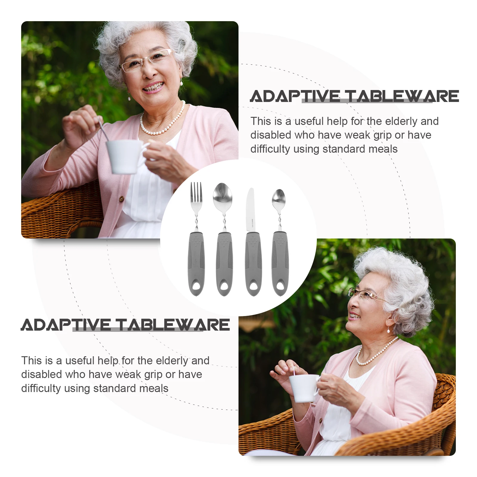 

4 Pieces Anti shake Elderly Tableware Set Foldable Non slip Lightweight Portable Adaptive Utensils for Disabled Health Care