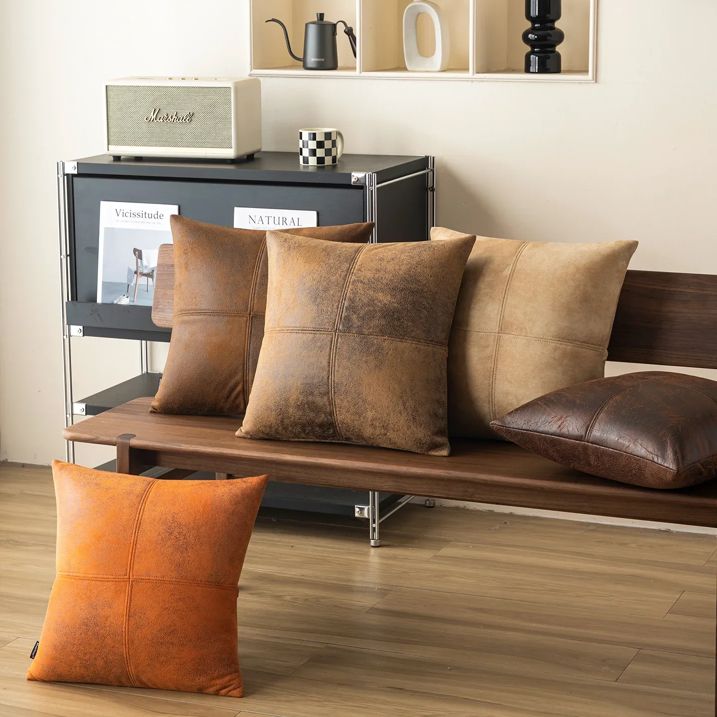Home throw pillow living room sofa suede cushion simple splicing high-end light luxury bed pillow with pillow core