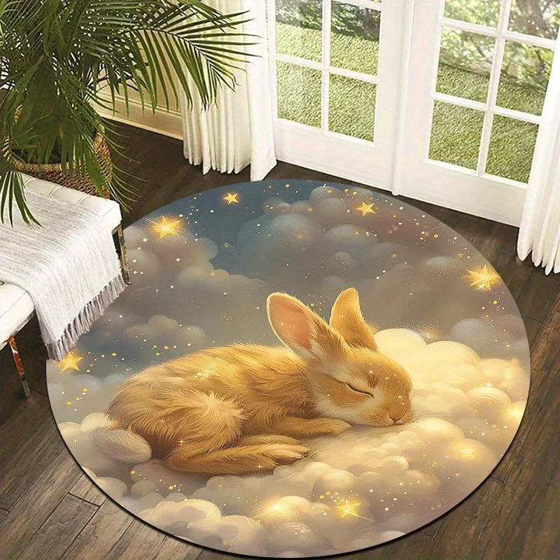 Super Soft Fluffy Rabbit Cloud Round Area Rug Pet Mat Plush Nursery Decor Kids Cartoon Style Throw Cozy Living Room Bedroom Floo