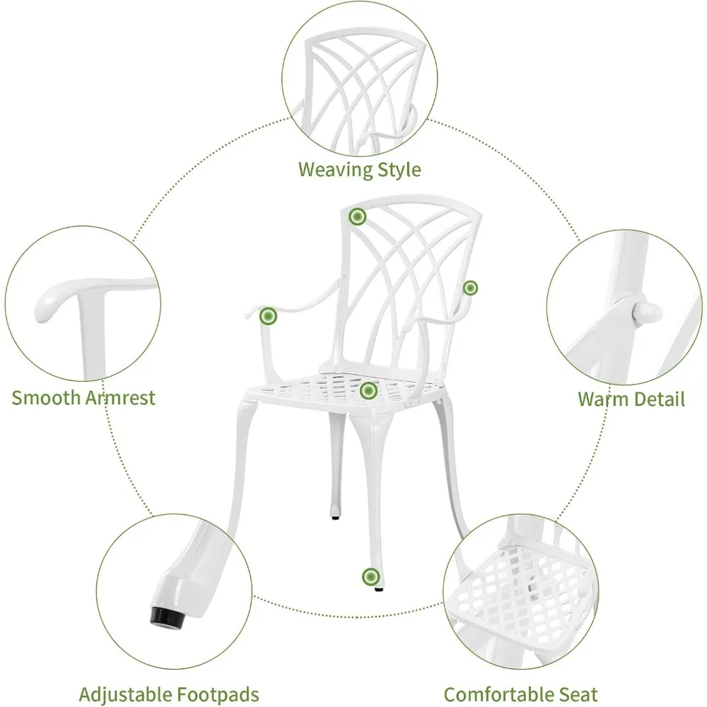 Juego de bistró para patio de 3 piezas con orificio para sombrilla, mesa y sillas para bistró al aire libre, juego de 2, juego de bistró para patio de 3 piezas, color blanco