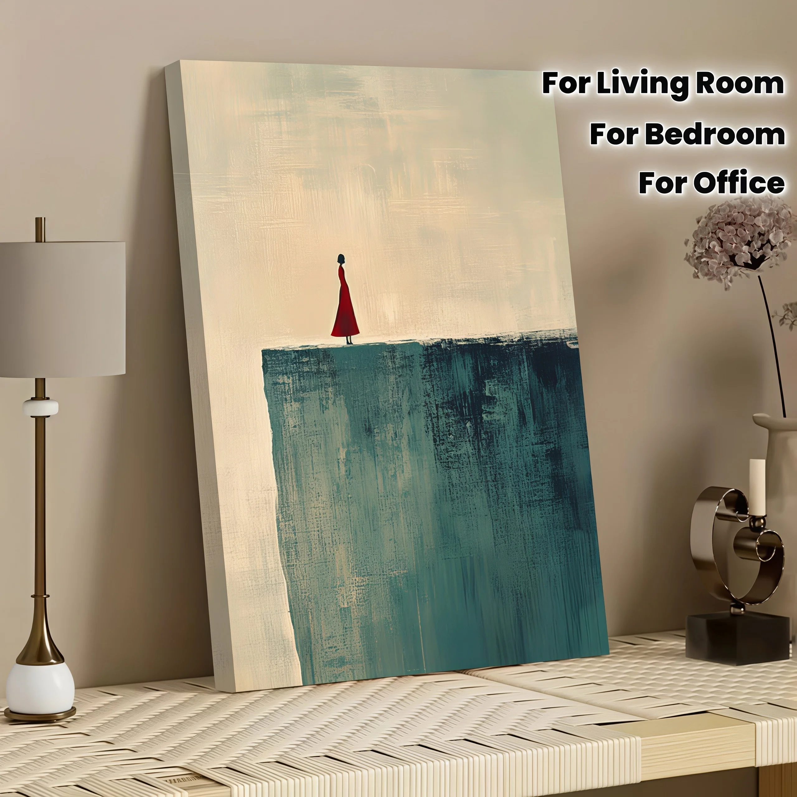 Minimalist Red Dress Woman Canvas Wall Art