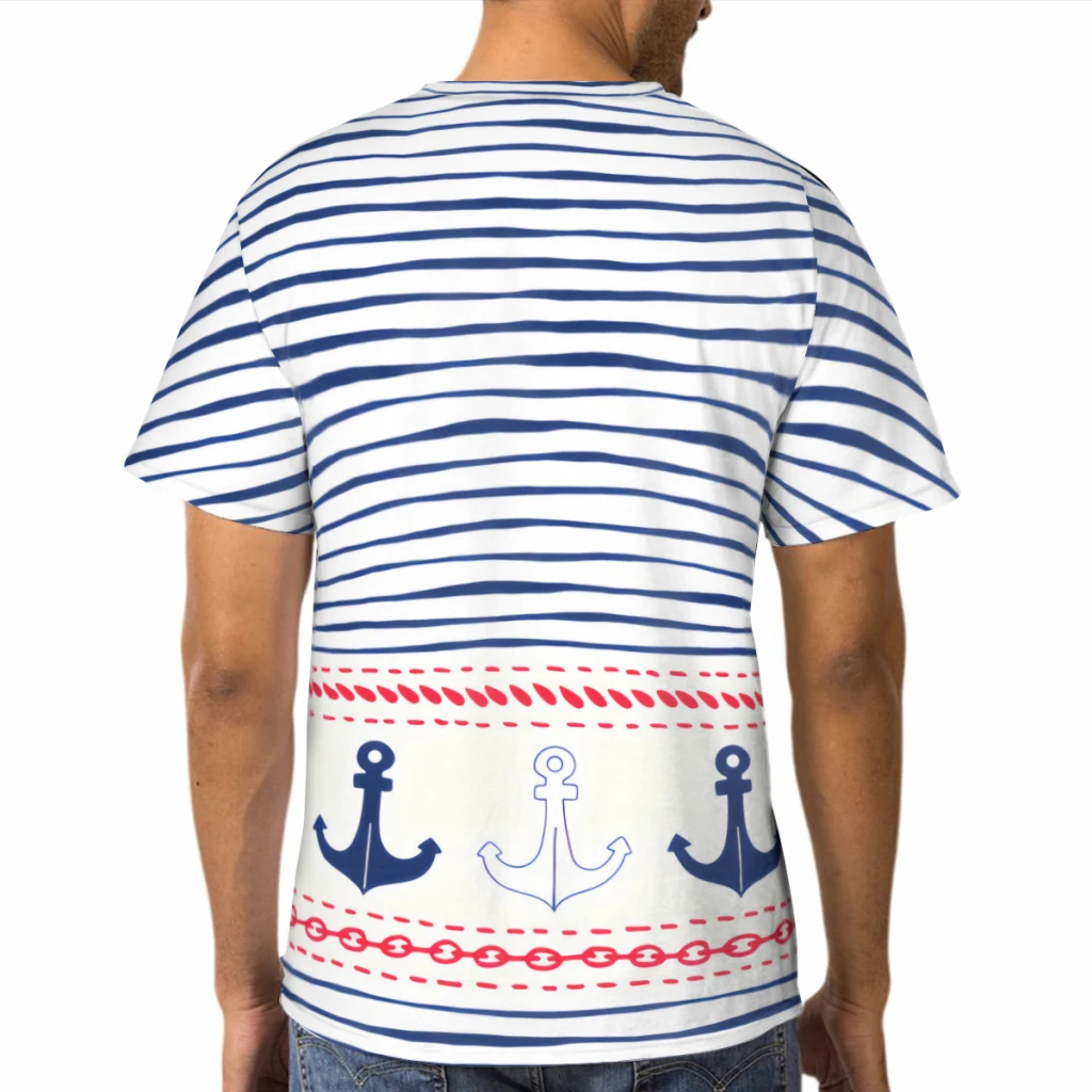 Nautical Art Men's TShirts Handdrawn Horizontal Border Ropes Chains 3D Printed Oversized Short-Sleeved Polyester Harajuku