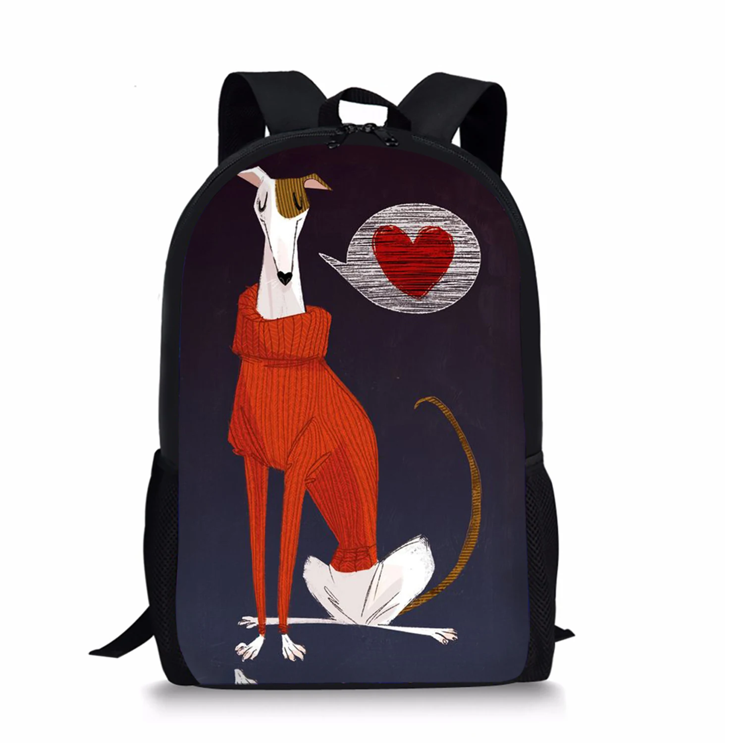 Mochila con estampado de galgo de dibujos animados para adolescentes, morral informal diario para niños y niñas, bolsa de libros para estudiantes,