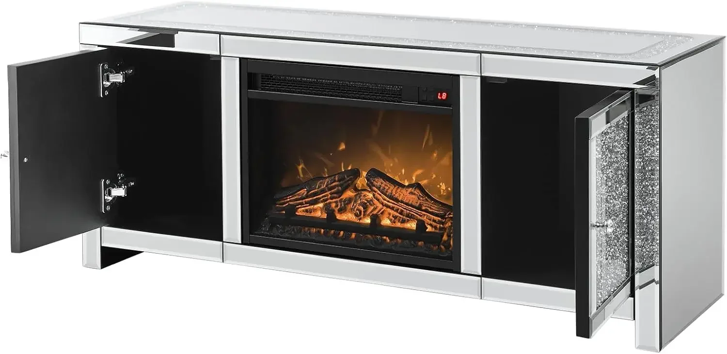 

%a Mirrored Fireplace TV Stand with LED Light Modern Entertainment Center