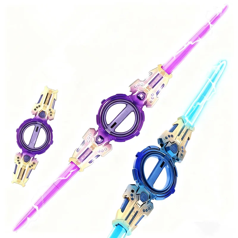 Creative Cosplay Plastic Double Head Telescopic Rotating Luminous Sword Outdoor Portable EDC Toy Tool