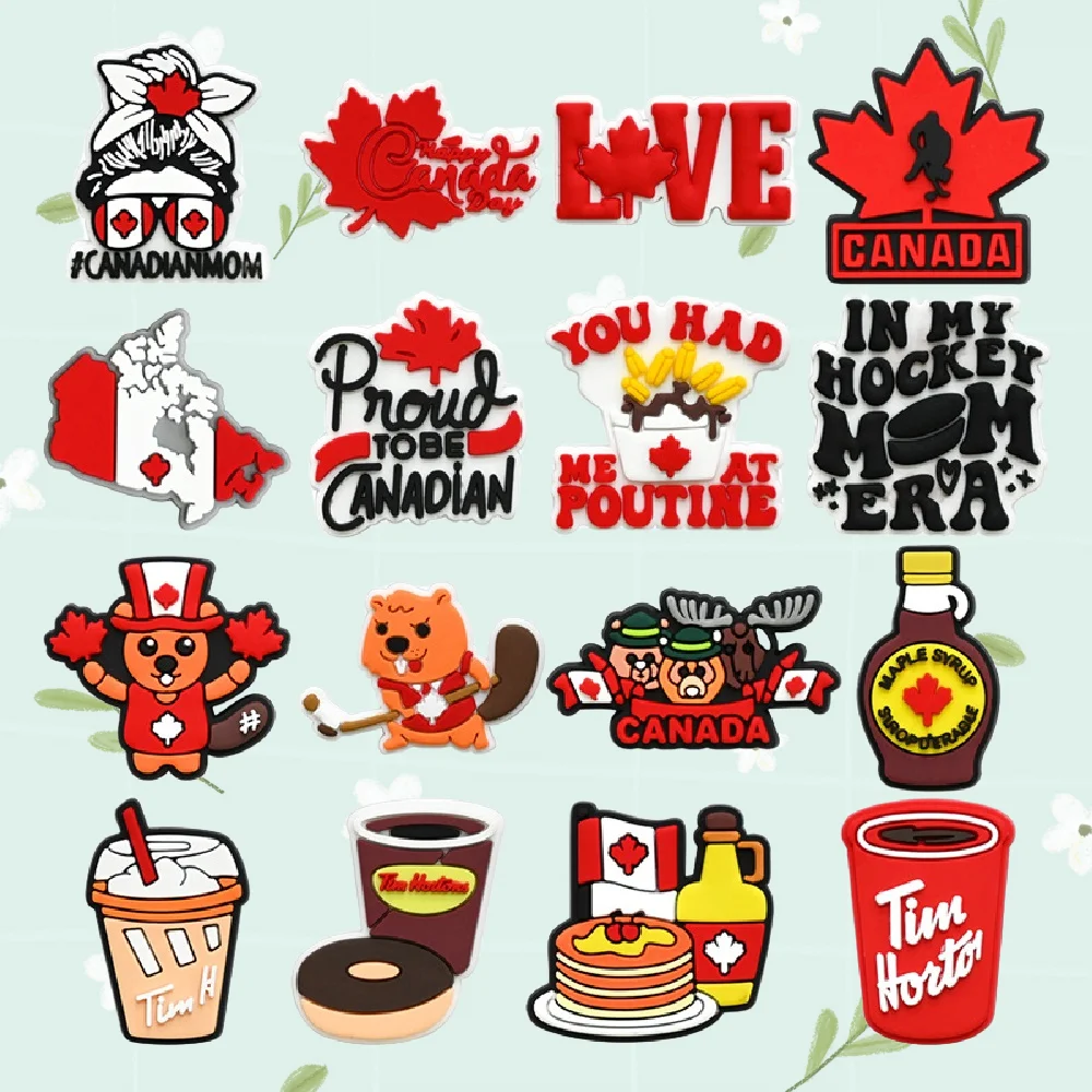 

Pack of 16 Canadian Style Maple Leaf Clogs Sneakers Sandals - Unisex with Adjustable Buckle Accessories Food Themed Footwear