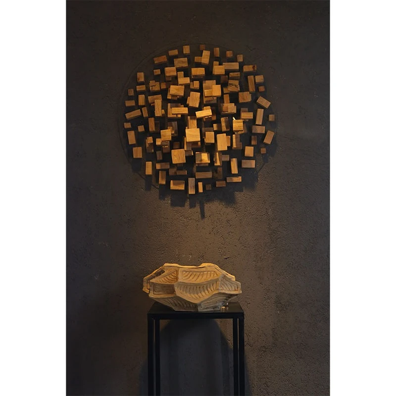 

"Magical building block" entrance creative abstract wood wall decoration high-end commercial carving handmade art ornament wall