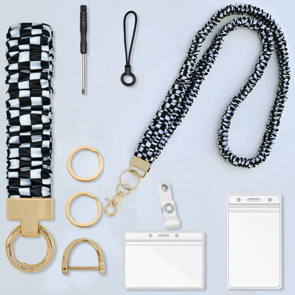 Safety Breakaway Buckle ID Badge Lanyard Stretchy Scrunchie Style Waterproof ID Card Holders Elastic Key Lanyard Golden Key Ring