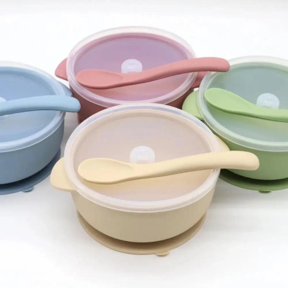

Bowl Lid Spoon Set Baby Suction Dinner Bowl Durable Waterproof Baby Silicone Suction Plate Sturdy Non-Slip
