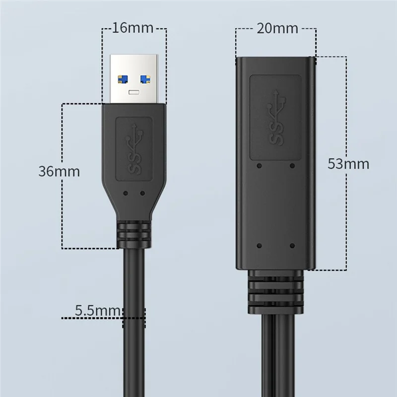 Cable de extensión USB 3.0 Cable de extensión activo macho a hembra Repetidor USB con amplificador de señal 49,2 pies/15 metros, duradero