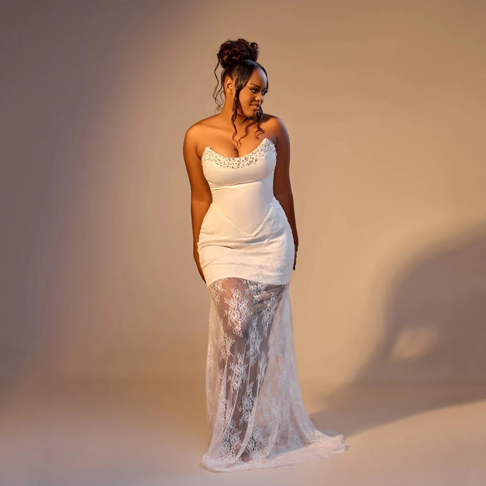 

Кружевное свадебное платье 2025 года, свадебное платье без бретелек с бисером, атласное платье русалки, роскошные платья невесты, африканские свадебные платья по индивидуальному заказуКренжево свадебное платье 2025 сва