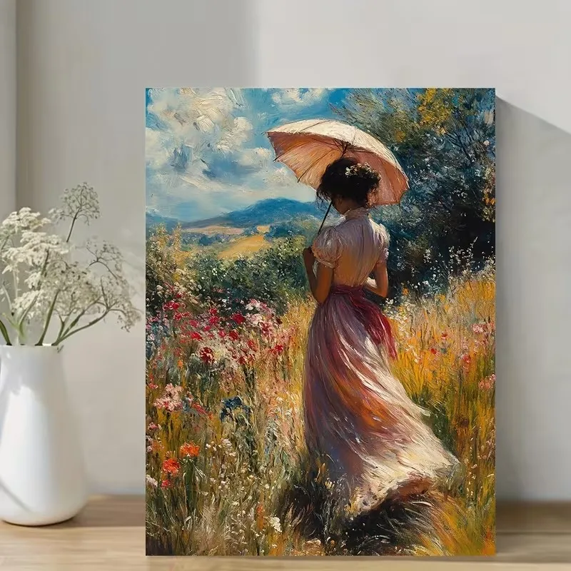 Lady with Parasol in Garden Poster and Prints Retro Figure Canvas Painting Wall Art Picture for Living Room Home Decor Cuadros