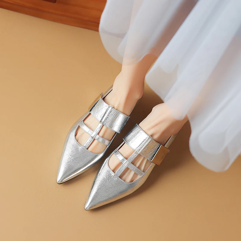 2024 New Spring Women Shoes Sheepskin Pointed Toe Heels Women Pumps Shallow Ladies Shoes Genuine Leather T-strap Mary Janes