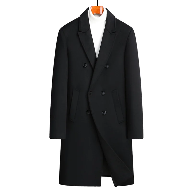 

High Quality Autumn and Winter New Sheepwool Coat Men's Long Double Breasted Wool Casual Suit Collar Jacket